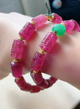 魅晶天然水晶晶体通透雕琢雕刻回纹珠双圈手链