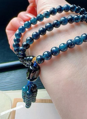 魅晶魅晶天然水晶晶体通透宝石蓝碧玺佛珠毛衣链多用款