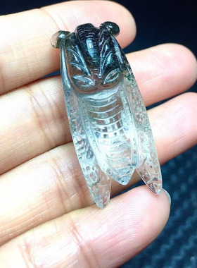 魅晶天然水晶晶体通透俏色绿幽灵知了吊坠