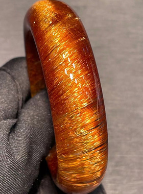 天然老矿铜发晶晶体通透顺发猫眼手镯