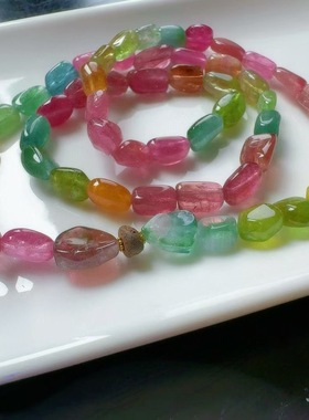 魅晶天然水晶晶体通透绚丽多彩碧玺原石多圈手链