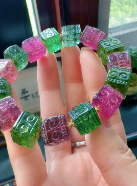 魅晶天然水晶晶体通透雕刻回纹碧玺手链