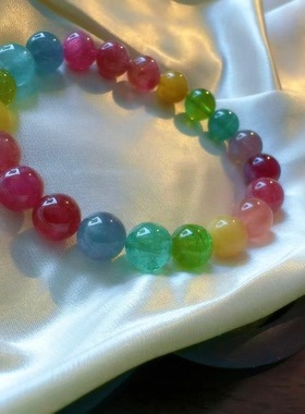 魅晶天然水晶晶体通透绚丽色彩高饱和度彩虹碧玺手链