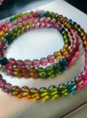 魅晶天然水晶晶体通透醇厚浓郁浓彩纯净玻璃体彩虹碧玺多圈手链