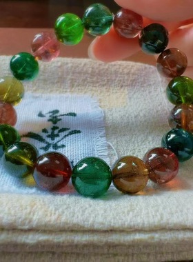 魅晶天然水晶晶体通透浓艳醇厚全彩碧玺手链