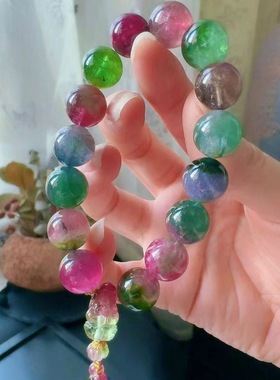 魅晶天然水晶晶体通透色彩斑斓油亮质感碧玺手链