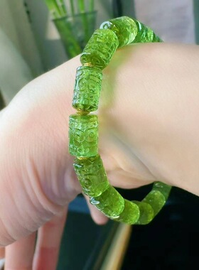 魅晶天然水晶晶体通透雕刻回纹珠手串