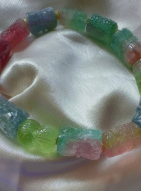 魅晶天然水晶晶体通透雕刻西瓜莲花回纹珠手链