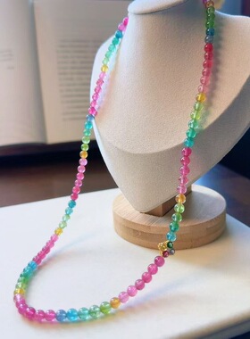 魅晶天然水晶晶体通透色彩明艳彩虹碧玺多圈手链