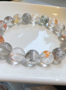 魅晶魅晶天然水晶晶体通透银钛锦鲤胶花 幽灵共生矿水晶手链