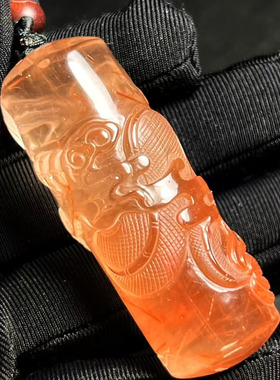 魅晶天然水晶晶体通透红兔毛水晶龙柱吊坠