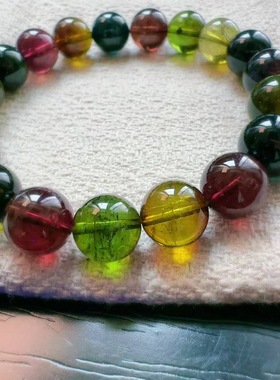 魅晶天然水晶晶体通透醇厚浓郁老矿色碧玺手链