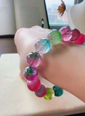魅晶天然水晶晶体通透流光溢彩西瓜碧玺手链