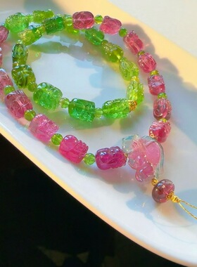 魅晶天然水晶晶体通透近玻璃体碧玺貔貅双圈手链