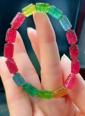 魅晶天然水晶晶体通透色彩斑斓虹光回纹珠手链