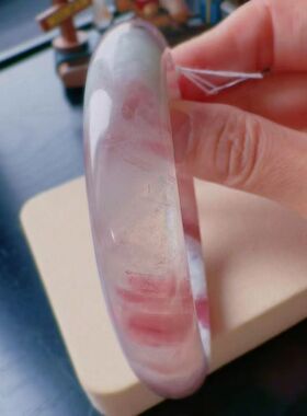 魅晶天然水晶晶体通透冰透樱花粉碧玺手镯