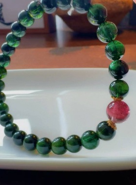 魅晶天然水晶晶体通透浓郁蓝绿色碧玺手链