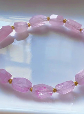 天然原矿粉碧玺糖块手链18k金款