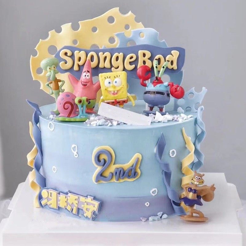 儿童生日海洋主题蛋糕装饰摆件海绵派大星章鱼哥宝宝周岁蛋糕插件