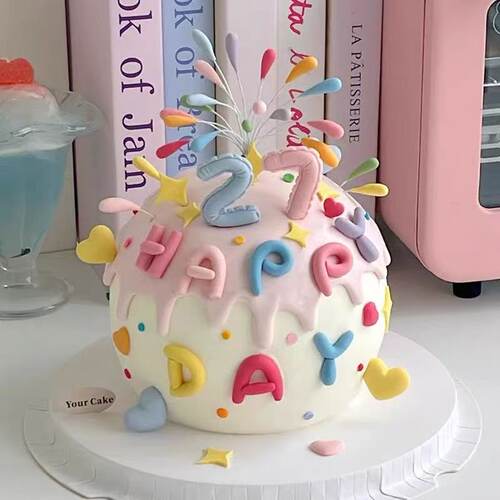 软胶彩色礼花字母happy蛋糕装饰五角星爱心气球模具生日装扮插件 - 图2