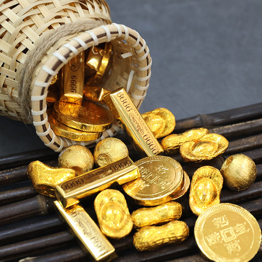 金币代可可脂巧克力蛋糕装饰元宝花生金条祝寿婚庆喜糖烘焙摆件