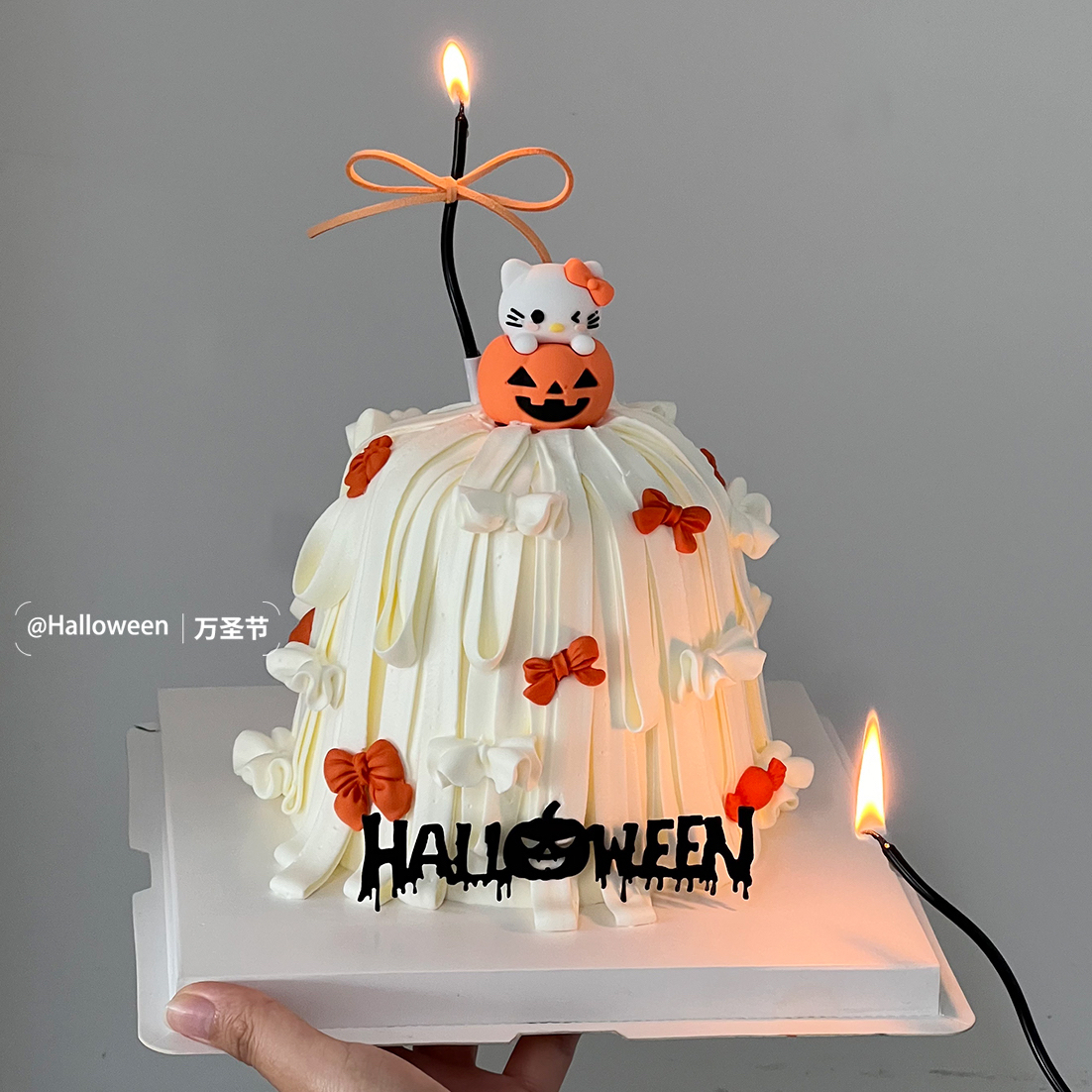 2025万圣节许愿树蛋糕装饰蝴蝶结猫咪摆件南瓜Halloween装扮插件 - 图0