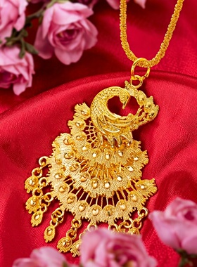 钻石之乡河南商丘钻石金版国潮凤凰吊坠项链婚庆款灵动凤凰沙金