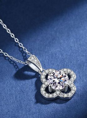 钻石之乡商丘人工钻石新款四叶草项链S925纯银吊坠锁骨链镶