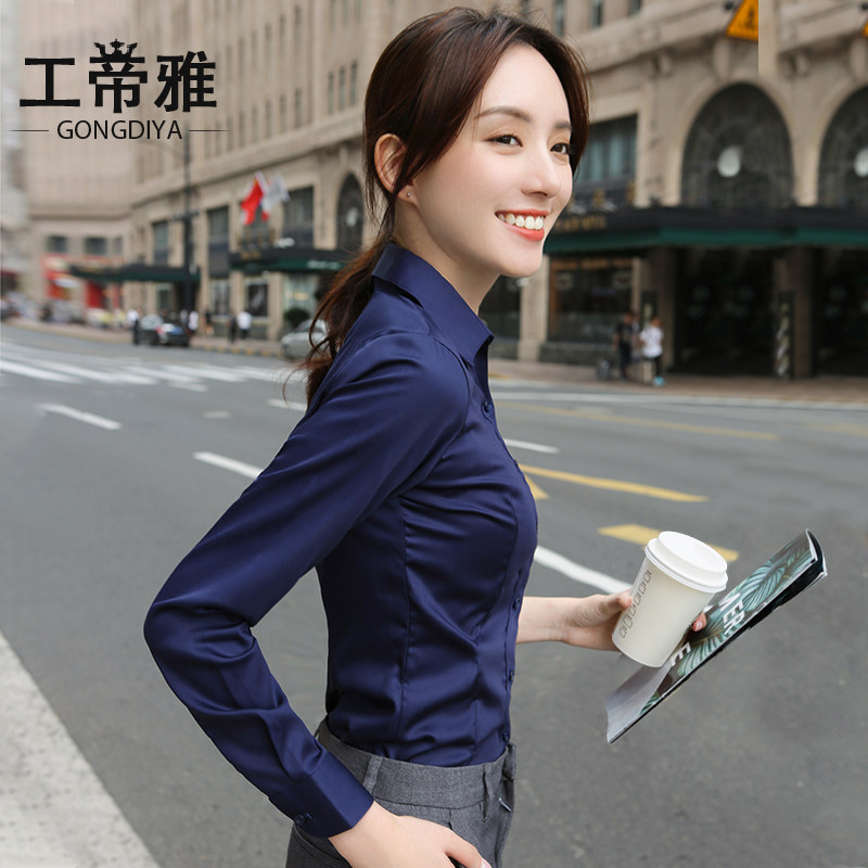 v领白色长袖2021加绒款气质工作服 工帝雅服饰衬衫