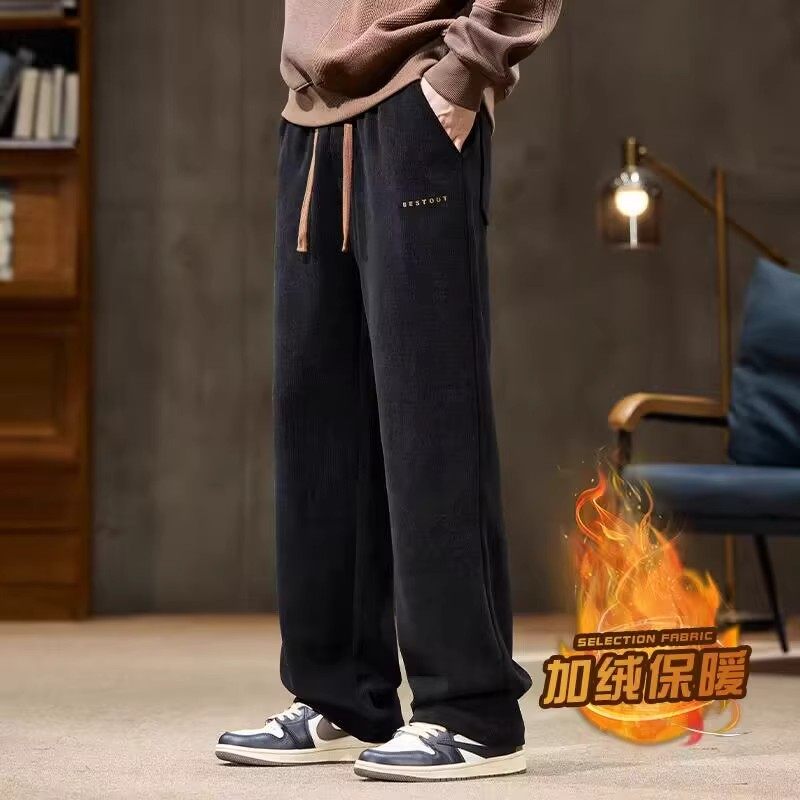 雪尼尔休闲裤男士秋冬季直筒宽松长裤工装运动加绒加厚灯芯绒卫裤,淘宝优惠券,粉丝福利购,淘宝优惠卷