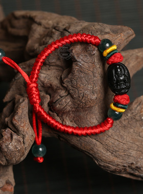 星座黑曜石生肖兔男女宝宝手链