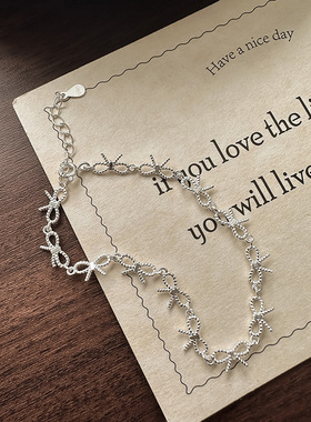 S925纯银镂空蝴蝶结手链女爆款轻奢高颜值小众简约设计感手腕配饰