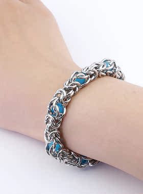 克莱因蓝猫眼石不锈钢手链嘻哈男