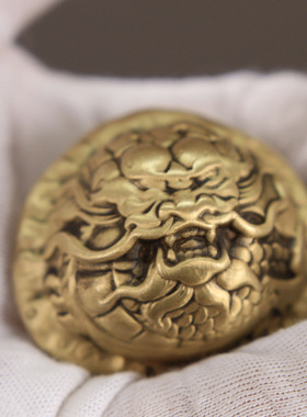 文玩铜核桃摆件 龙头款实心铜核桃手把件 健身球一对 手把球一对