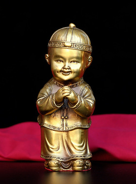 纯铜金童玉女摆件善财童子龙女佛像童男童女大小一对家居结婚礼品