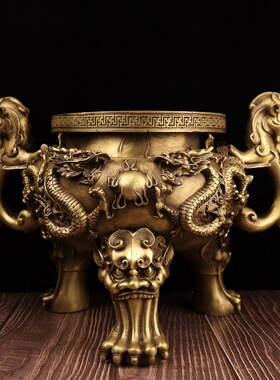 纯铜天狗香炉家用双龙戏珠鼎炉瑞狮香熏炉复古客厅烧香摆件装饰品