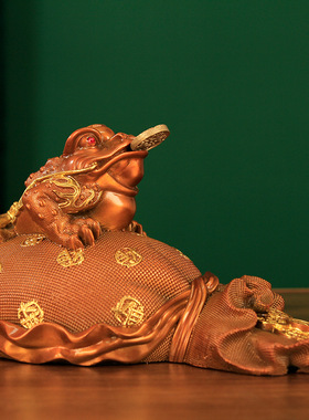 新款纯手工钱袋金蟾三足金蟾摆件招财吸财纯铜金蝉店铺家居收银台