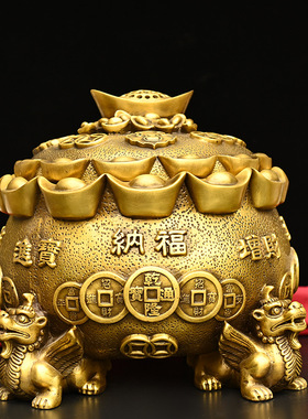 纯铜开盖貔貅聚宝盆存钱罐摆件家居办公室现代中式装饰品商务礼品
