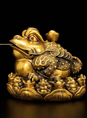 黄铜金蟾家居摆件八方来财金蝉店铺开业礼品特大号三足金蟾蜍摆件