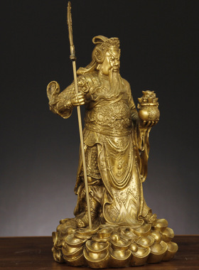 全铜立刀关公摆件托宝关公关二爷家用玄关店铺大号装饰品关帝神像