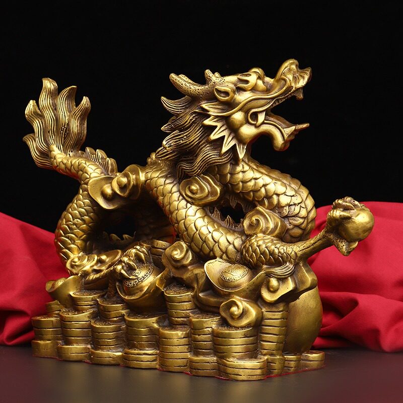 铜龙摆件纯铜金钱龙如意龙聚宝盆龙戏珠金龙青龙生肖龙家居装饰品