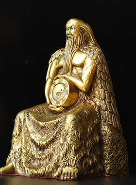 纯铜人王伏羲坐像摆件佛像人文始祖铜像吉祥八卦祖师佛堂家居供奉