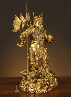 纯铜雕关公黄铜九龙关公托宝战袍关公武财神武圣大号玄关家居摆设