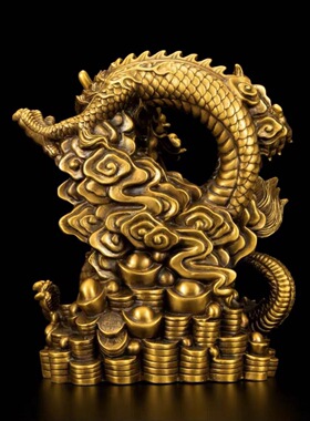 纯铜聚宝盆龙摆件大号生肖龙吉祥如意铜龙工艺品家居办公家居装饰