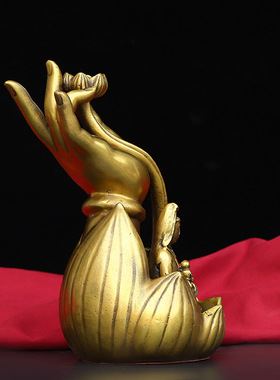 纯铜佛手莲花观音香炉摆件创意家用倒流香茶道佛堂禅意香薰炉装饰