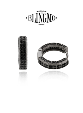 BLINGMO S925纯银轻奢满钻黑色耳圈圆形耳环男黑色高级感气质耳饰