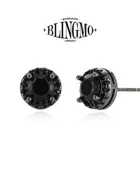 BLINGMO S925纯银黑色冰糖圆包锆石耳钉高级感闪钻男女个性耳饰