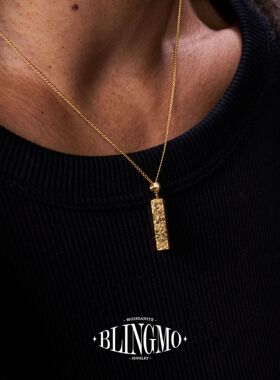 BLINGMO S925纯银碎碎冰CNC金色精铣拉丝四方项链简约锁骨链吊坠