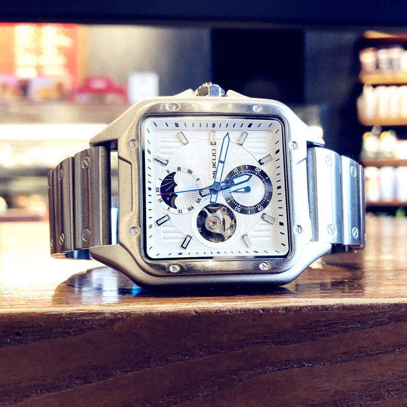 新款方形男士皮带潮流镂空全机械表 酷林手表国产腕表