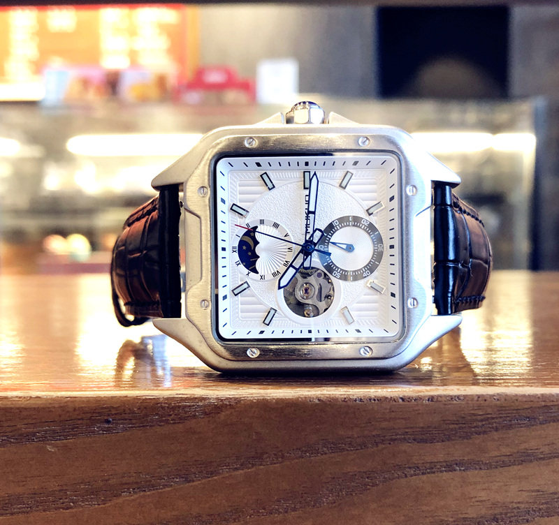 新款方形男士皮带潮流镂空全机械表 酷林手表国产腕表